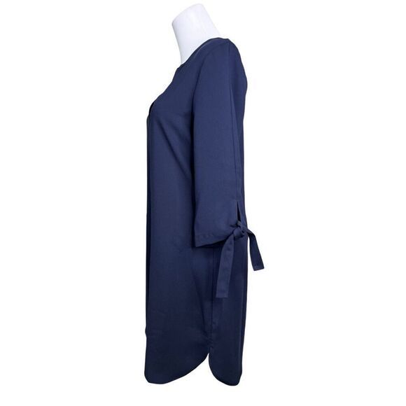 Donna Ricco New York Blue Tie Sleeve Shift Dress 2 NWOT Night Out Shirttail Hem - Picture 2 of 10